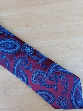XMI Men's Paisley Silk-Effect Tie in Burgundy and Blue